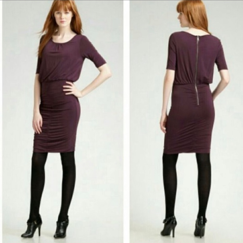 Burberry Plum Purple Ruched Blouson Scoop Neck Dress Size L